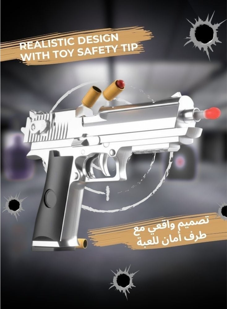 Premium Silver Soft Bullet Toy Pistol Set with Targets – Safe Foam Dart Shooting Gun, Practice Target Accessories for Kids - Image 3